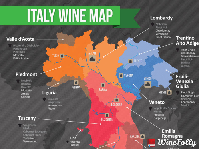 Bản đồ Rượu Vang Veneto Italia