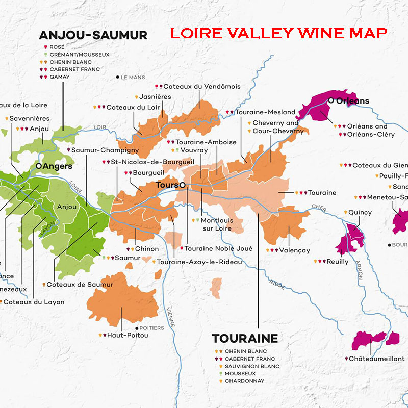 Bản đồ Rượu Vang Vùng Loire Valley