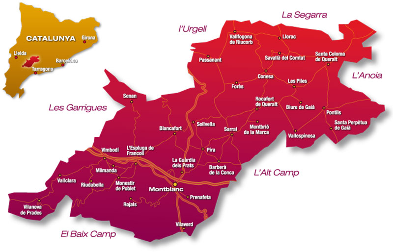 Bản đồ Vùng Conca De Barberà Catalonia