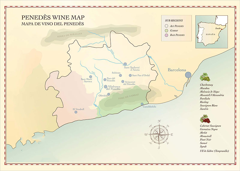 Bản đồ Vùng Penedès Catalonia