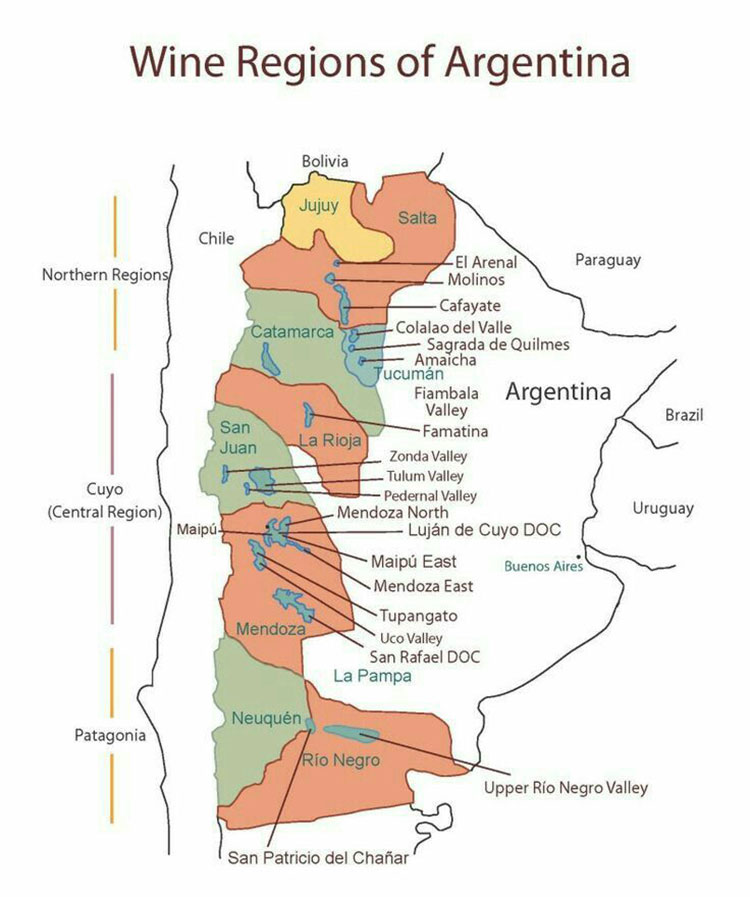 Bản đồ Vùng Rượu Vang Argentina