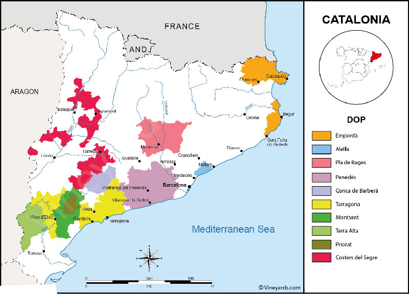 Bản đồ Vùng Rượu Vang Catalonia Tây Ban Nha