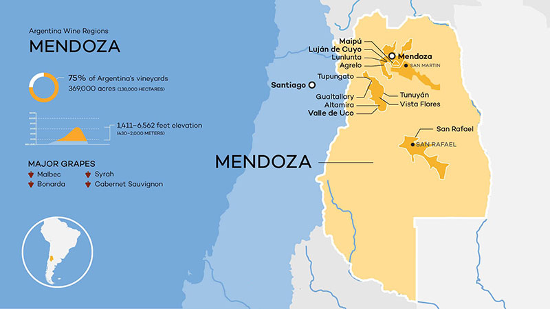 Bản đồ Vùng Rượu Vang Mendoza Argentina