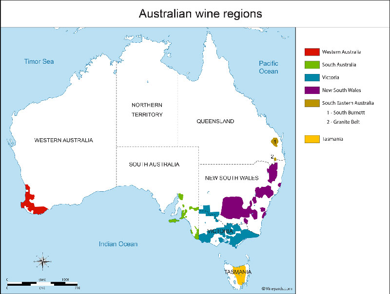 Bản đồ Vùng Rượu Vang Úc Australia