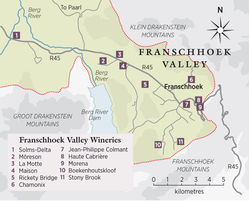 Bản đồ Vùng Franschhoek Valley Nam Phi