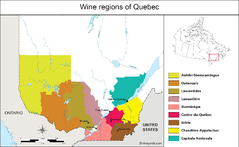 Bản đồ Vùng Rượu Quebec Canada