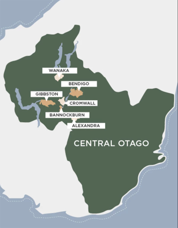 Bản đồ Vùng Rượu Vang Central Otago New Zealand