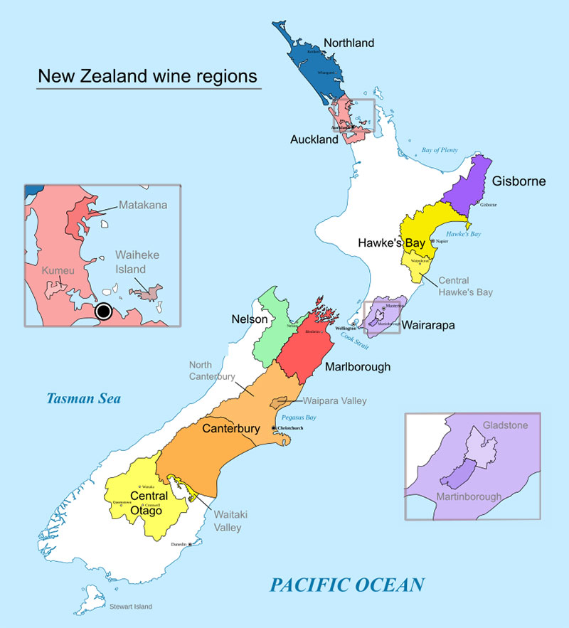Bản đồ Vùng Rượu Vang New Zealand