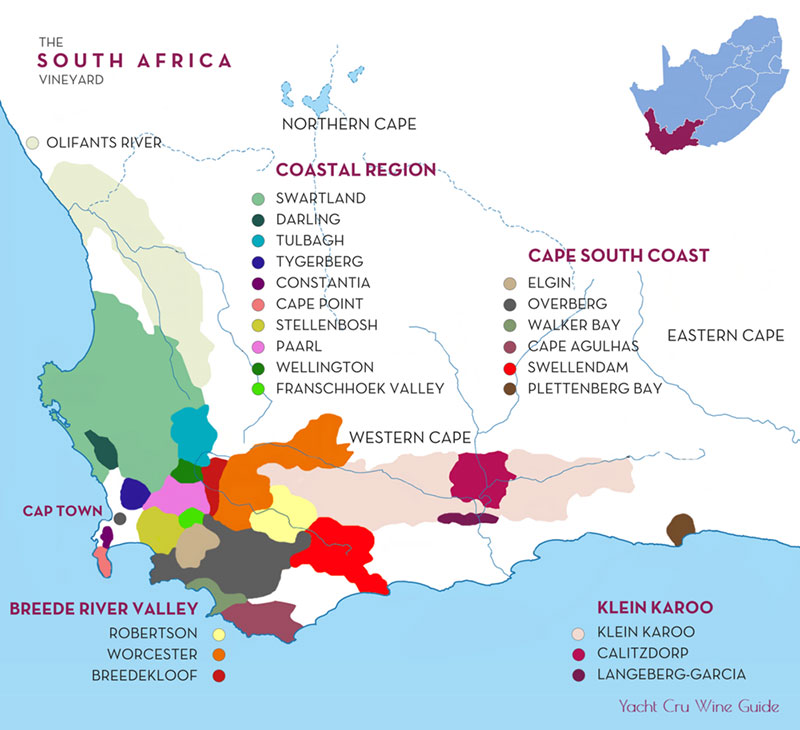 Bản đồ Các Vùng Rượu Vang Nam Phi
