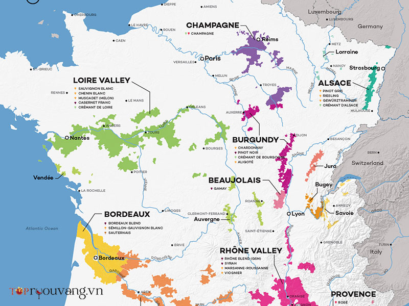 Bản đồ Về Các Vùng Rượu Vang Của Pháp