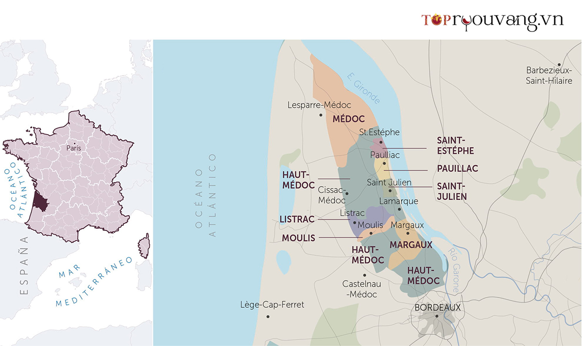 Bản đồ rượu vang vùng Margaux - Bordeaux