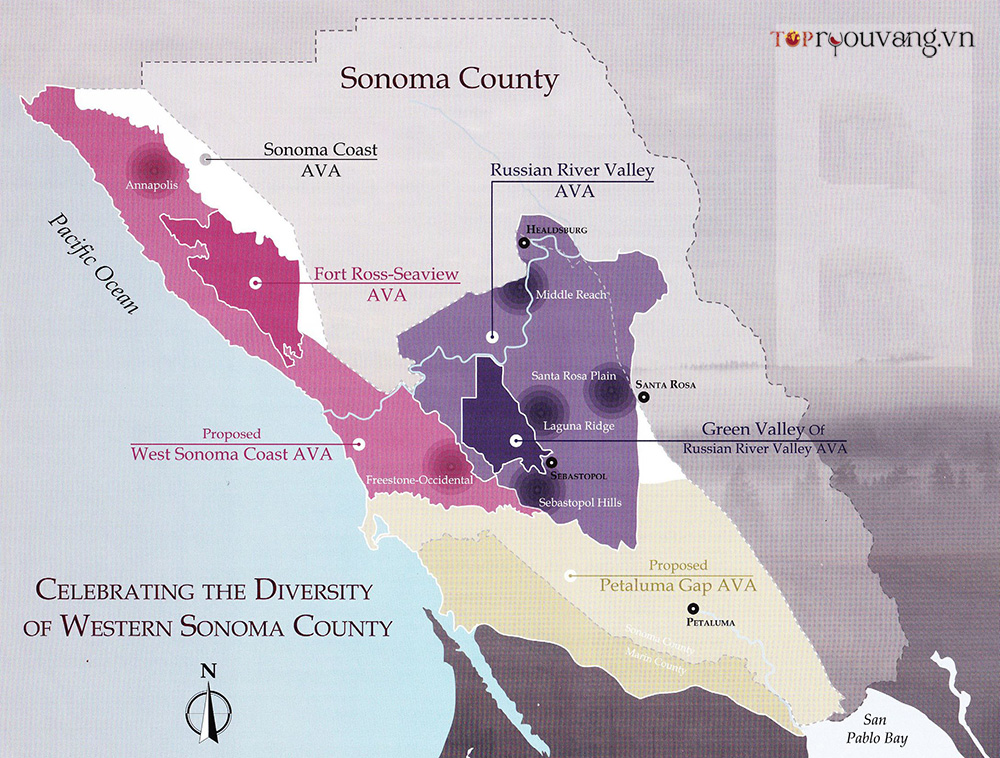 Bản đồ Tiểu Vùng Rượu Vang Russian River Valley – California