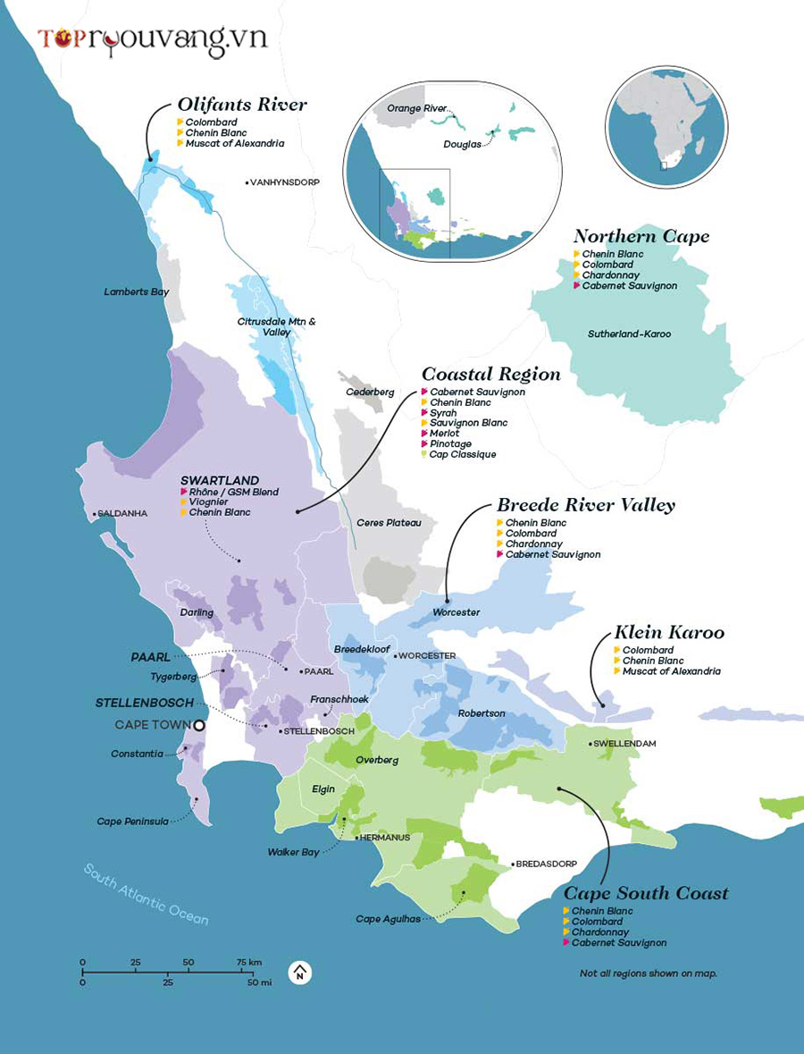 Bản đồ Các Vùng Rượu Vang Western Cape