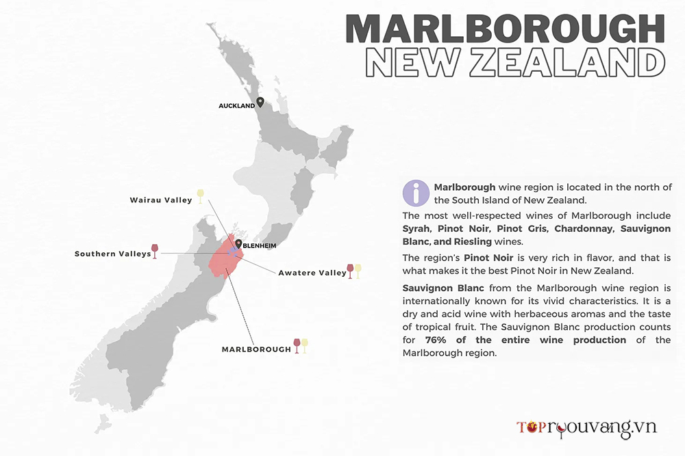 Bản đồ Vùng Rượu Vang Marlborough New Zealand
