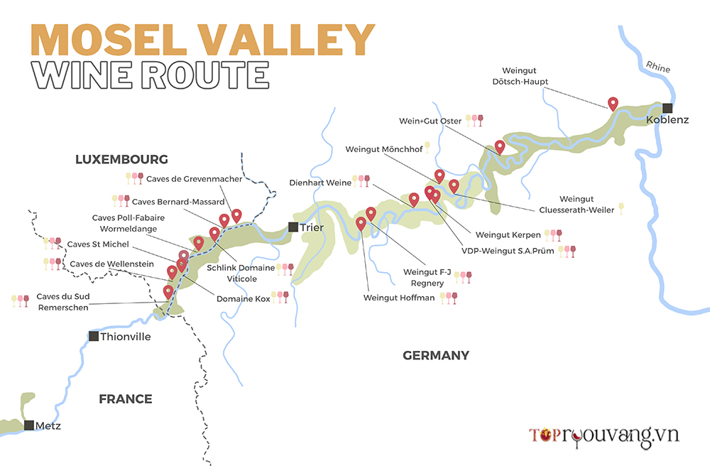 Bản đồ Vùng Rượu Vang Mosel Đức