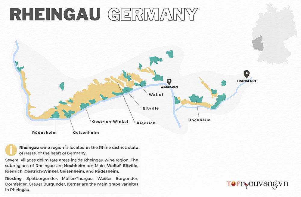 Bản đồ Vùng Rượu Vang Rheingau Đức
