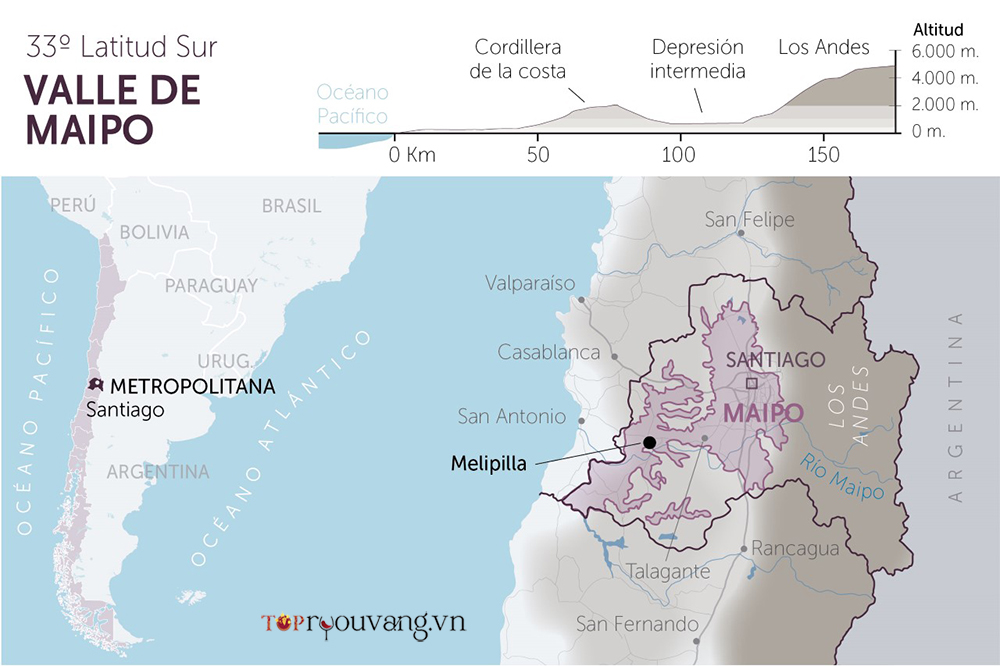 Bản đồ Vùng Rượu Vang Maipo Valley Chile