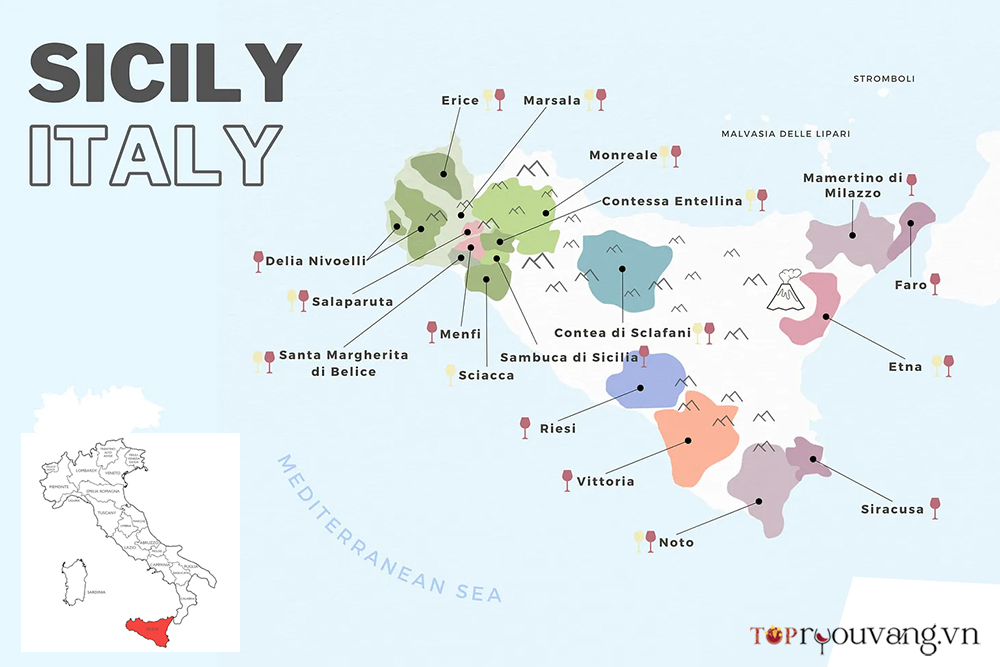 Bản đồ Rượu Vang Sicilia