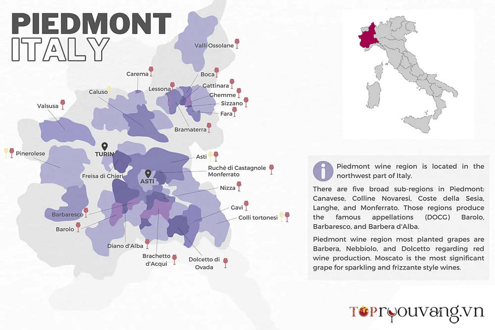 Bản đồ Rượu Vang Piemonte